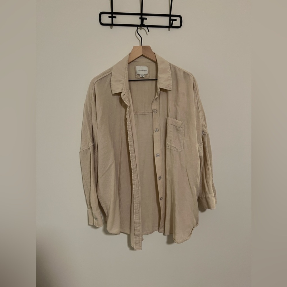 Aerie Oversized Distressed Button-up shirt